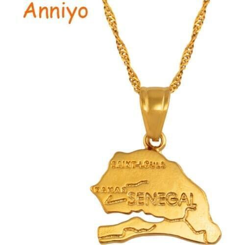 Anniyo the republic of senegal map pendant necklaces afrika women girl gold color jewelry africa items #200510