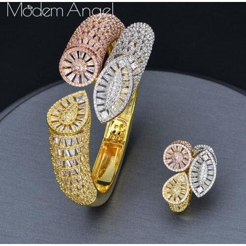 ModemAngel Luxury African Bangle Ring Sets Fashion Dubai Bridal Jewelry Sets For Women Wedding brincos para as mulheres