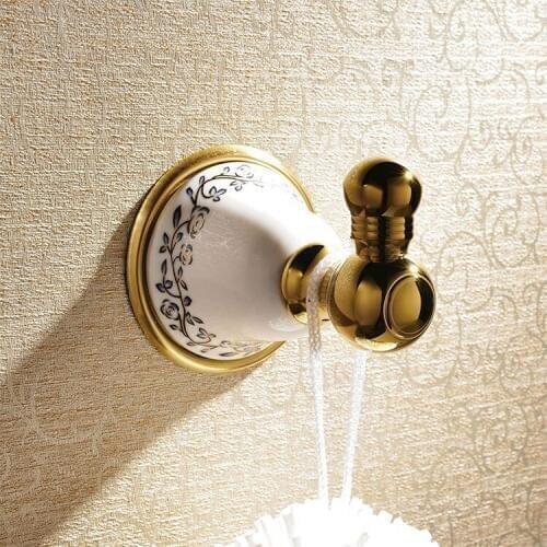 Luxury Gold solid brass copper and ceramics Robe hook bathroom golden Clothes hook Bathroom accessories