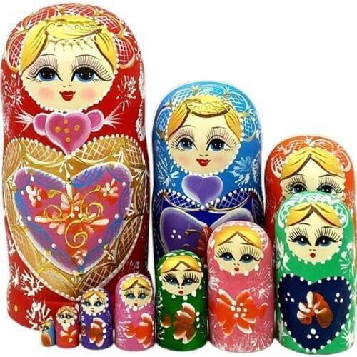 Russian nesting doll 10 floors imported handmade wooden products creative gifts floors toys set pieces linden wood decoration