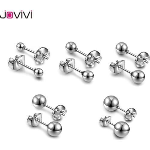 Jovivi 3mm-8mm Stainless Steel Gold Silver Color Round Ear Stud Fashion Classic Piercing Jewelry Earring For Women Girl Unisex