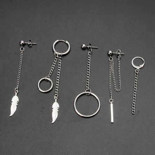 5Pcs KPOP Cool Boys Girls Long Chain Drop Earrings Kit Korean Fashion Jewelry