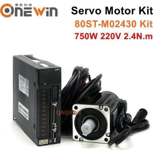80ST-M02430 750W 2.4NM 220V AC servo motor driver kit 80MM 3000rpm match driver A1-SVD15 permanent magnet