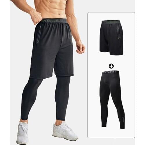 Men Two-Piece Quick Breathable Dry Gym Fitness Male Sports Elastic Running Casual Basketball Yoga Elasticity Training Shorts