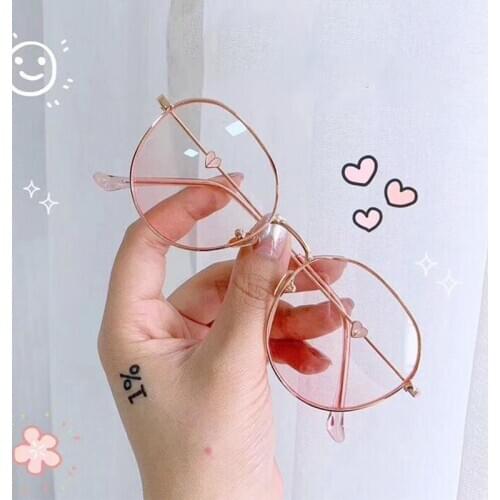 Pink Blush Gradient Glasses Fashion Round Decorative Sunglasses Women New Korean Cute girlish style Shades Eyewear