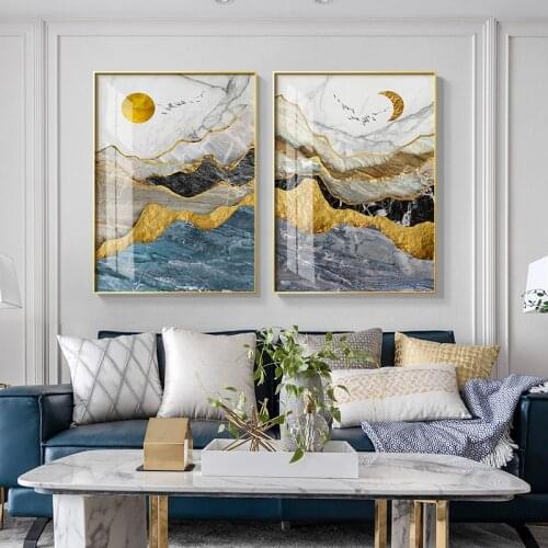 Modern Abstract Landscape Picture Home Decor Nordic Wall Art Posters and Prints Mountain Sunrise Canvas Painting for Living Room