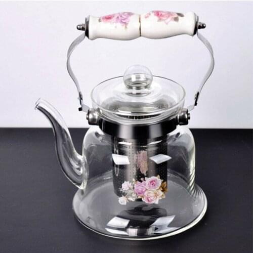 Glass Teapot Heat Resistant Stainless Steel Infuser Heated Tea Pot Good Clear Kettle Filter Baskets Borcam 1200 ml Sweet Printed