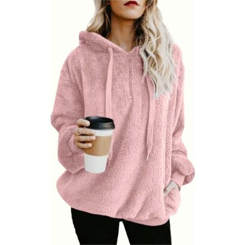 Women Teddy Fleece Hoodies Zip Front Long Sleeve Fuzzy Shaggy Warm Hooded Sweatshirts Coats
