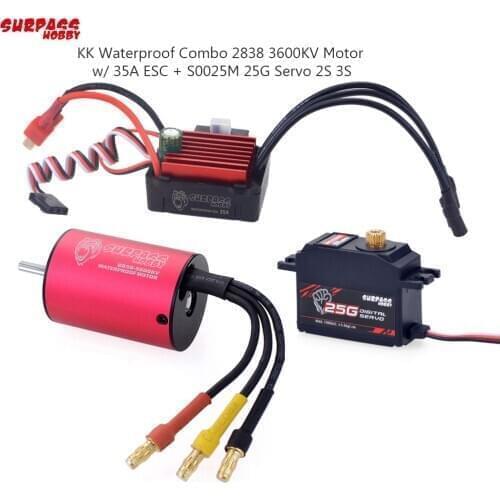 SURPASS HOBBY KK Waterproof Combo 2838 3600KV Brushless Motor w/ 35A ESC + S0025M 25G Servo 2S 3S for 1/14 1/16 RC Off-road Car