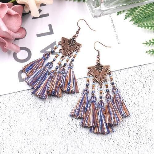 Explosions Personality Geometric Triangle Fabric Line Ear Beads Tassel Earrings