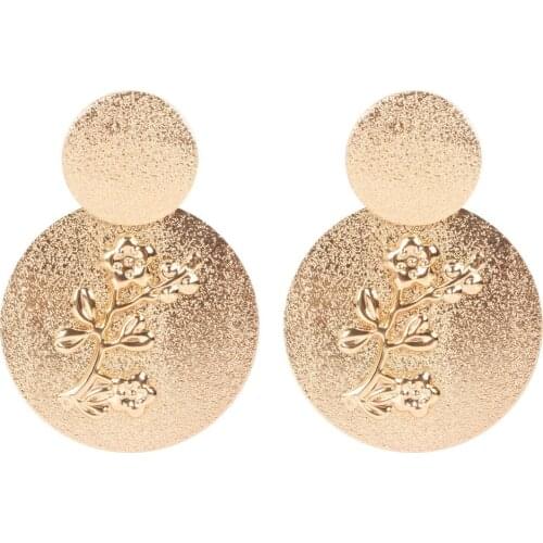 Trendy Creative Frosted Alloy Plum Embossed Round Earrings Retro Stud Earrings Women Big Circle Fashion Temperament Jewelry