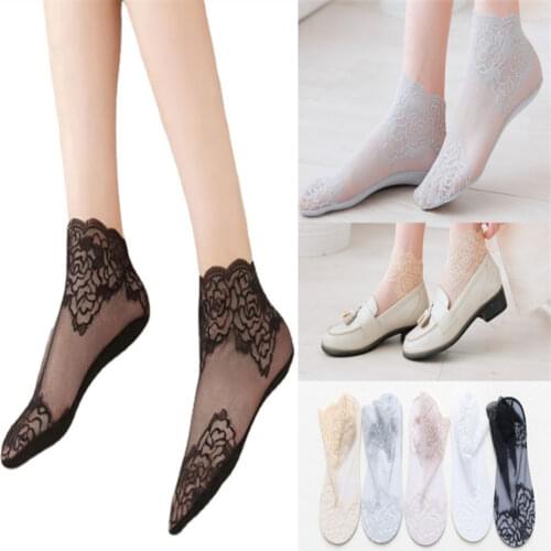 Woman Lace rose thin socks Loafer Low Cut No Show Boat Invisible Socks W003