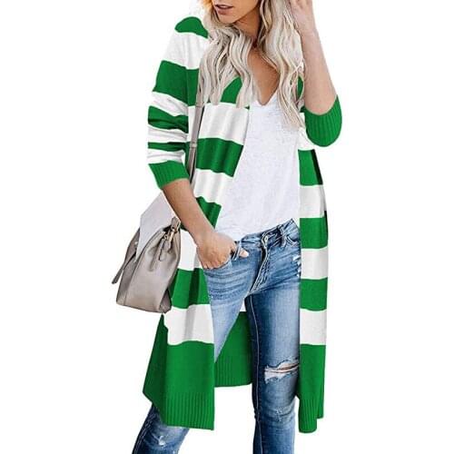 Fashion New 2021 Autumn Women Sweater Casual Striped Color Block Draped Loose Cardigan Long Sleeve Casual Knit Sweater Coat