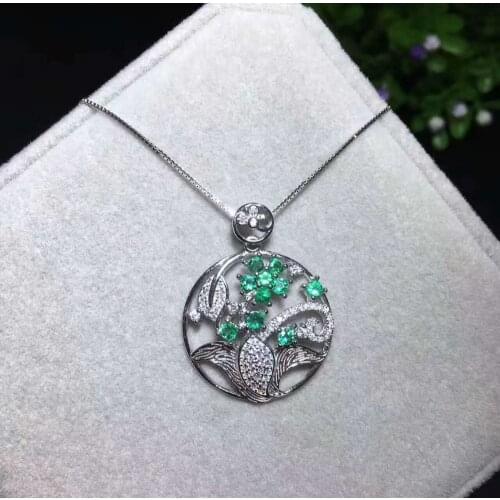 Natural green emerald Pendant natural gemstone pendant necklace 925 sterling silver Elegant Flowers basket women party jewelery