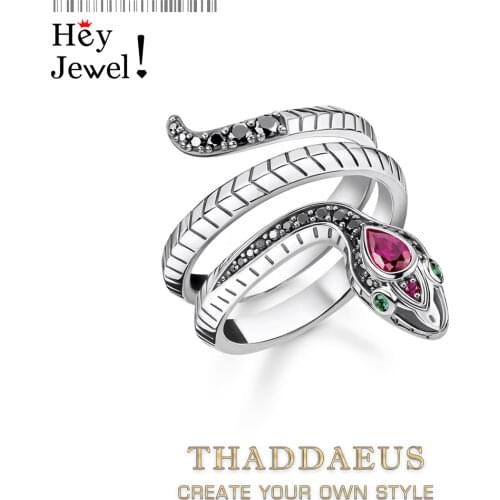 Ring Snake Black Stones,Europe Style Classic Fine Jewerly For Women,2020 Brand New Pure Seduction Gift In 925 Sterling Silver