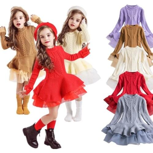 Winter Warmer Sweater Pullover Princess Dress Up For Girls Lutos Tulle Tutu Clothes For Children Christmas Party Costume For Kid