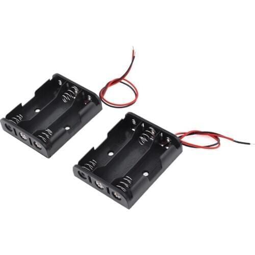 2 Pcs Black Red Cable Plastic 3 x 1.5V AA Batteries Cell Box Holder