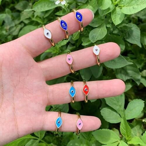 2021 Wholesale Gold Gift Pretty Eye Shape Blue Purple Eye Cute Band Enamel Couple Rings For Woman Jewelry