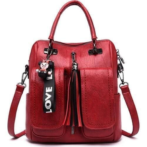 3 In 1 Mochila Bagpack Women Backpack Soft Leather Backpack Female Travel Back Pack School Shoulder Bags for Teenage Girls 2021