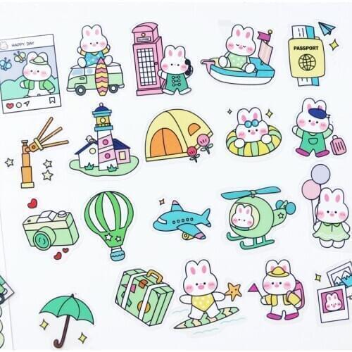 40PCS /Pack Kawaii Rabbit Travel Notes Sticker Notebook Computer DIY Decoration