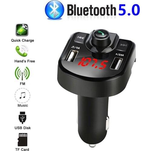 5.0 Bluetooth Car Chargers 2 Ports Fast Charging For Samsung iPhone Xiaomi Universal Dual USB Car-charger Adapter Stand By MP3