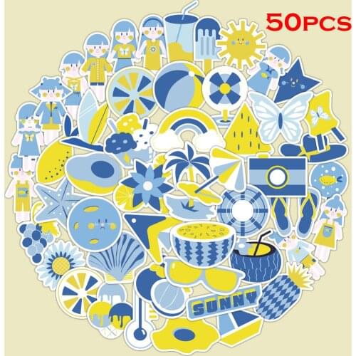 50pcs Yellow blue summer stickers for DIY suitcase bicycle skateboard childrens toy stickers waterproof graffiti stickers