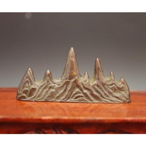 8 CM Chinese red Copper Handwork auspicious lofty mountains Brush rack Statue