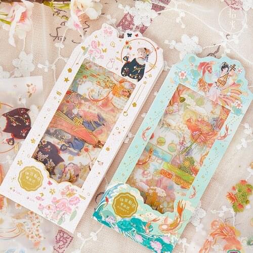 8 Designs Rainbow Town Series Creative Antiquity Cute Hand Account DIY Decor Collage Material PET Plain Sheet Stickers