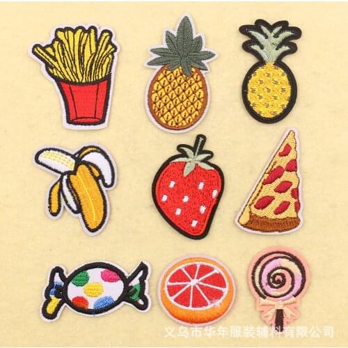 Fruit Cake Ice Cream Pizza Patch Iron on Cartoon Drink Cocktails Patches Kids Fashion Embroidered Patches for Clothes Applique