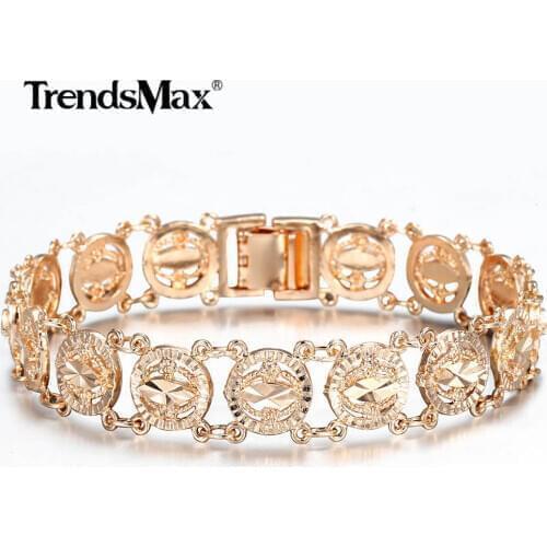 11mm Women Trendy 585 Rose Gold Bracelet Bangle Flower Oval Cut Out Carved Wristband 20cm Female Jewelry CB35