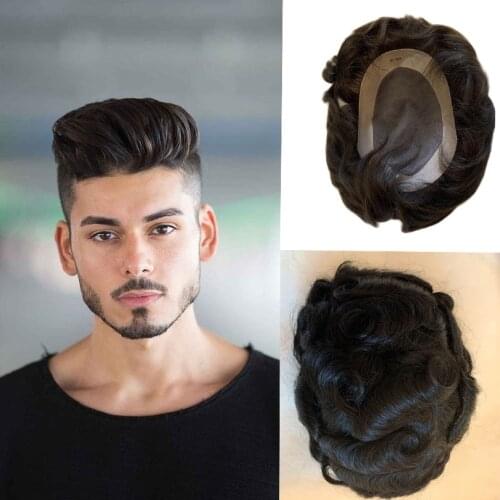 BYMC 6x8" Swiss Mono Lace With PU European Human hair Toupee Mens Hair Pieces Replacement System Men Virgin Hair Toupee