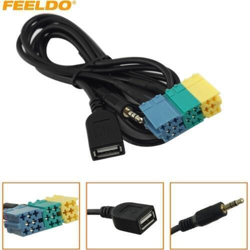 FEELDO 1Pc 2 in1 3.5MM + USB Plug Audio Adapter Cable Kia Aux Cable CD Player to MP3 For Hyundai Kia Sportage #MX3072