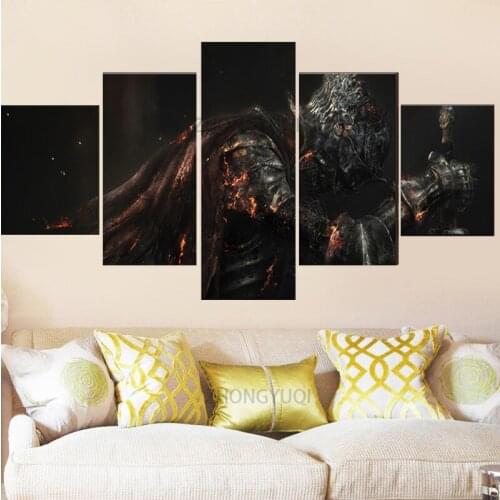 HD Printing On Canvas Wall Picture 5 Panel Game Dark Souls III Armor Fantasy Knight Warrior Painting Wall Art Modular Framework