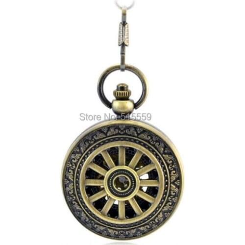 Hot Selling Fathers Day Hollowed Bronze Wheel Mechanical Pocket Watch Vintage Chinese Style Hand Wind Pocket Watch Wholesale