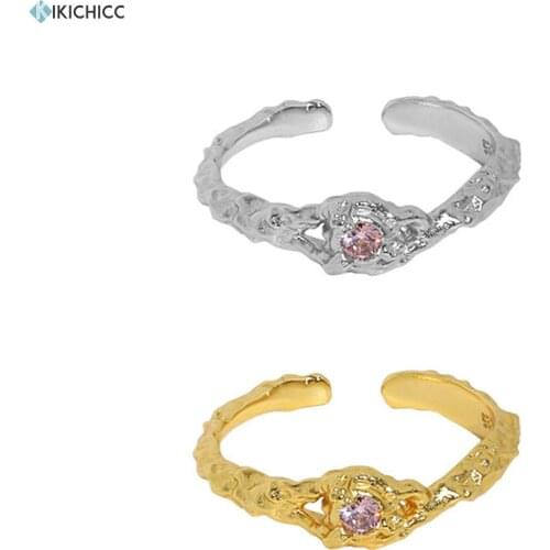 KIKICHICC 925 Sterling Silver Gold Zircon Crystal Pink Irregular Resizable Geometric Rings 2021 Women Fashion Jewelry Gift