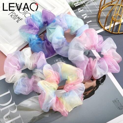 Levao 5PCS New Net Yarn Hair Bands Ties Scrunchies For Girls Chiffon Elastic Hair Band Ponytail Holder Hair Tie Hair Accessories
