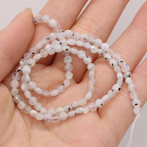 Small Beaded Natural Semi-Precious Stones Oblate Facete Light Black Spar Beads For Jewelry Making Charm Bracelet Accessories 4mm