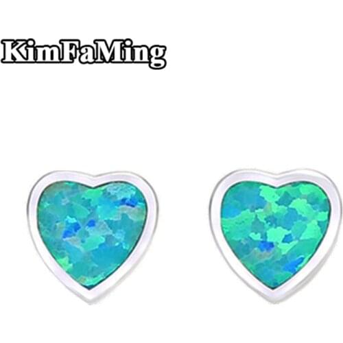 Small Acute Casual Silver Opal Heart Stud Earrings in Women Body Jewelry OPST011