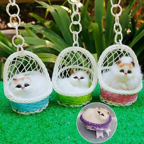 Simulation Animal Doll Faux Plush Cat Dog Rabbit Fox Model in Basket Realistic Stuffed Animal Home Decoration Children Toy Gifts