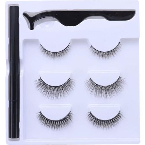 3 Pairs Magnetic Eyelashes and Transparent Eyeliner Set Natural False Eyelashes Long Lasting Eyelash for Extension Makeup Tool