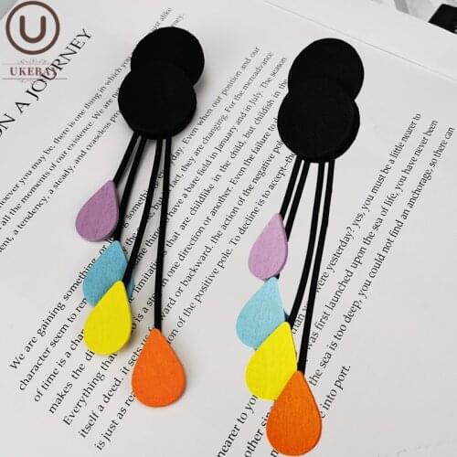 UKEBAY New Handmade Wood Earrings Multicolor Drop Earring Women Wooden Jewelry Ear Accessories Party Gift Long Tassel Earring