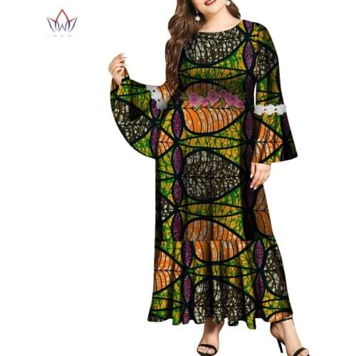New Customize Style Summer African Dresses for Women 2021 African Print Clothing Long Sleeve Sexy Maxi Dress Plus Size WY8832