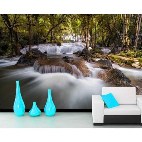 Papel de parede Waterfall stream in deep forest nature landscape 3d wallpaper mural,living room bedoom wall papers home decor