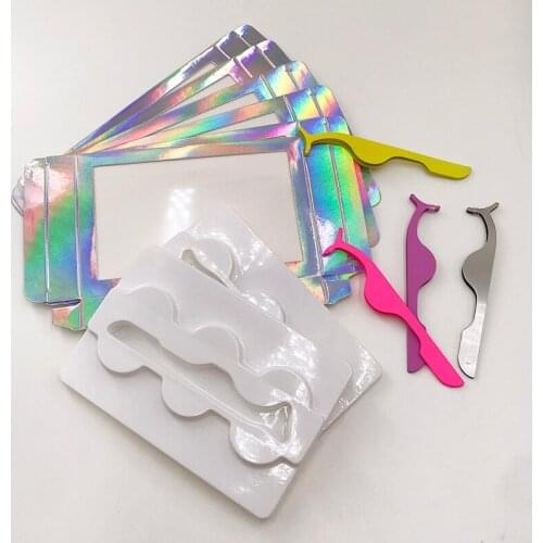 Empty Holographic 3pairs Lashes Packaing with Lash Applicator Fit Different Length Eyelash