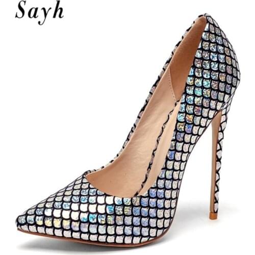 SIZE 12 Women Shiny Bing Sequines Pumps Pointy Toe Slip On Stilettos High-Heel Gold Club Party Dress Shoes