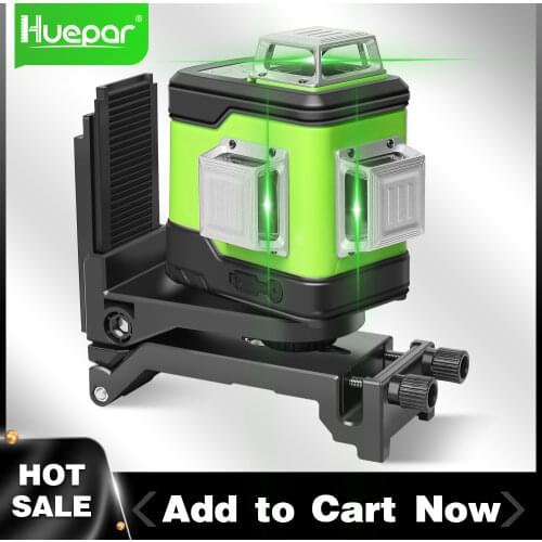 Huepar 12 Lines 3D Cross Line Self-Leveling Laser Level 3x360 Green Beam Leveling & Alignment Laser Tool with Li-ion Battery
