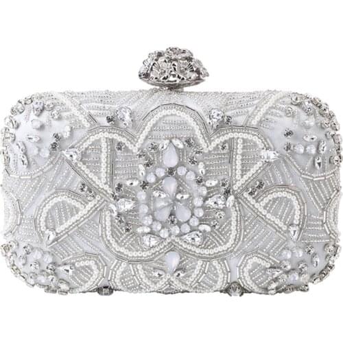 Silver Crystal Clutch Bags Handmade Beaded Pearl Wedding Clutch Purse Luxury Handbags Women Chain Shoulder Bags bolsa feminina