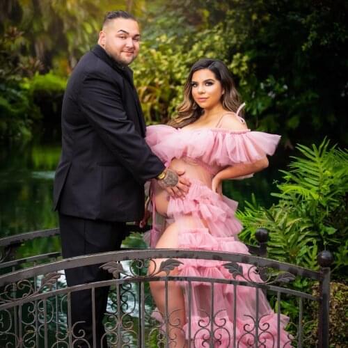 Modest Pink See Thru Maternity Dresses To Photography A-line Sexy Long Tulle Robe Women Dresses Night Gowns