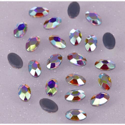 High Quality 3x5mm, 4x6mm Crystal AB Oval Hotfix Rhinestones / Iron On Flat Back Crystals
