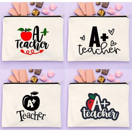 A+ Teacher Fashion Cosmetic Bags Travel Makeup Case Female Toiletry Organizer Wash Kit Storage Pouch Pencil Bag Teachers Gifts